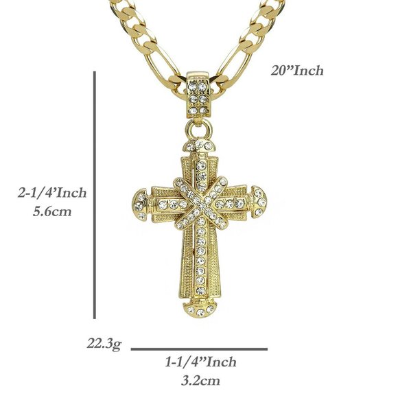 14k Iced Men's Cross Pendant + Necklace - Picture 4 of 4